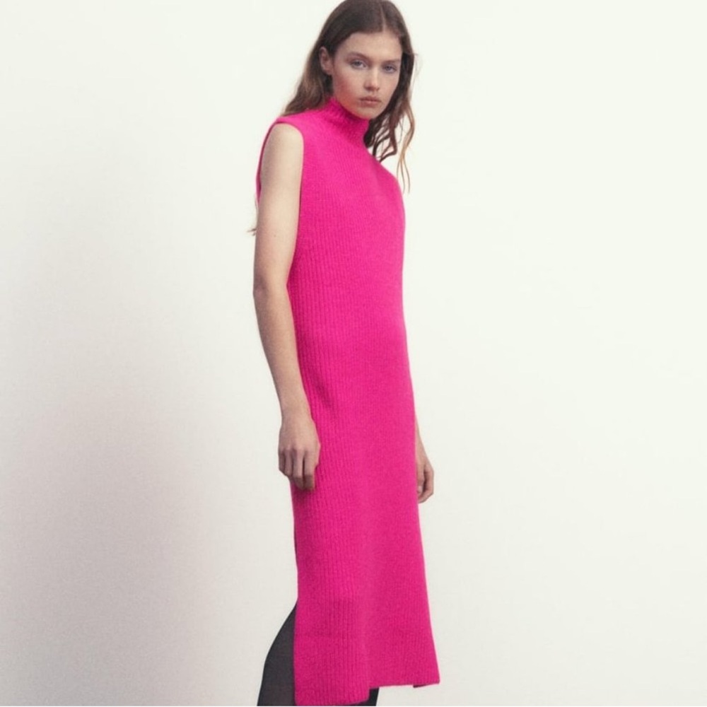 Zara Bright Pink Sleeveless Midi Dress